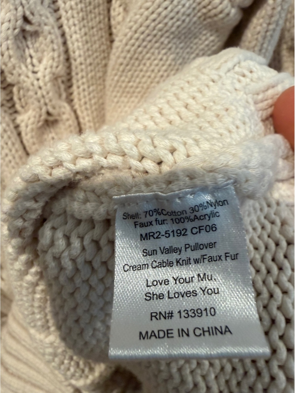 SHOW ME YOUR MUMU Sun Valley Faux Fur Cable Knit Pullover - Picture 7 of 8